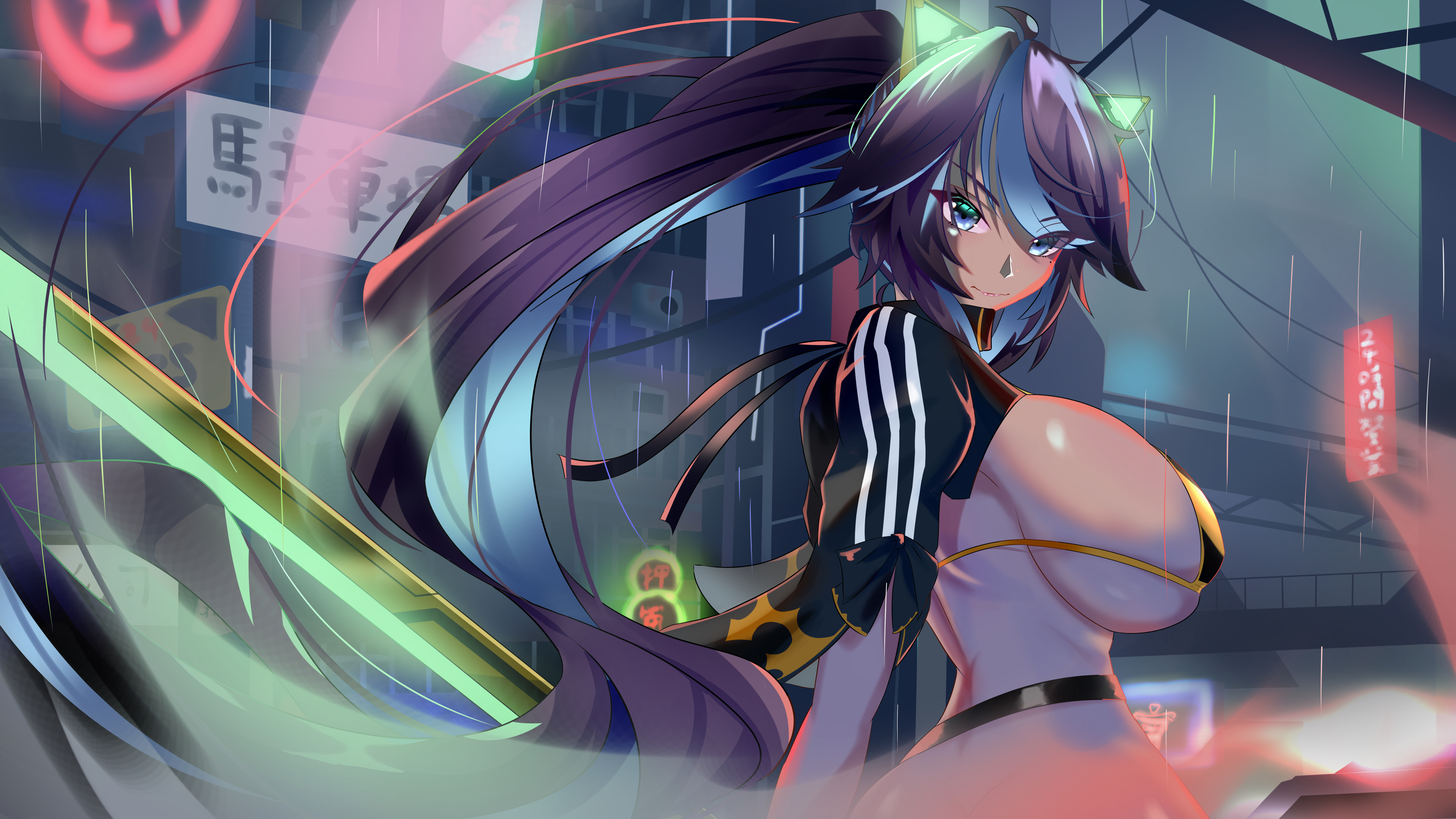 1girls, ass, big ass, big breasts, bikini, breasts, female, female only, huge breasts, kson onair, light skin, light-skinned female, looking at viewer, looking back, purple hair, tagme, tagme (artist), virtual youtuber, vshojo