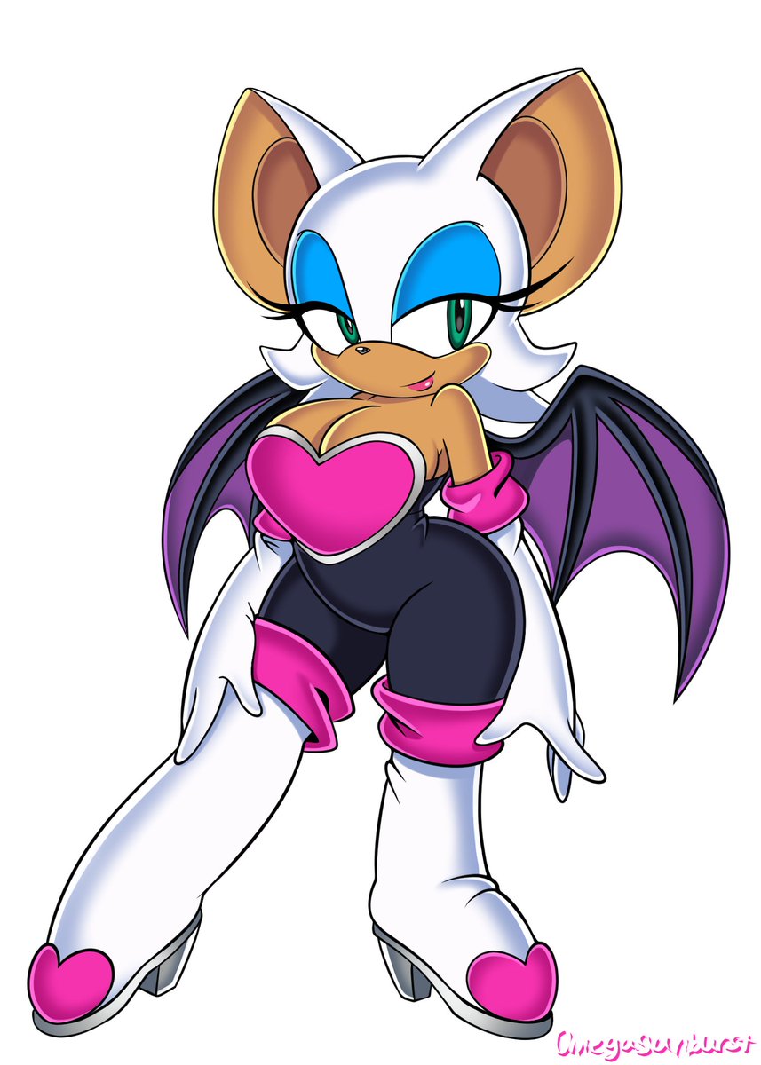 1girls, anthro, bat, bat wings, big breasts, breasts, chiropteran, cleavage, clothed, clothing, female, fur, furry, furry only, green eyes, mobian (species), official art, omegasunburst, redraw, rouge the bat, sega, smile, solo, sonic (series), standing, tagme, thick thighs, white hair, wide hips