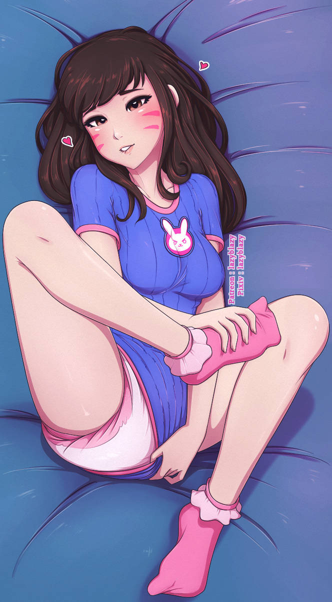 1girls abdl asian asian_female d.va diaper female lazyblazy lazyblazy_(artist) onesie overwatch white_diaper