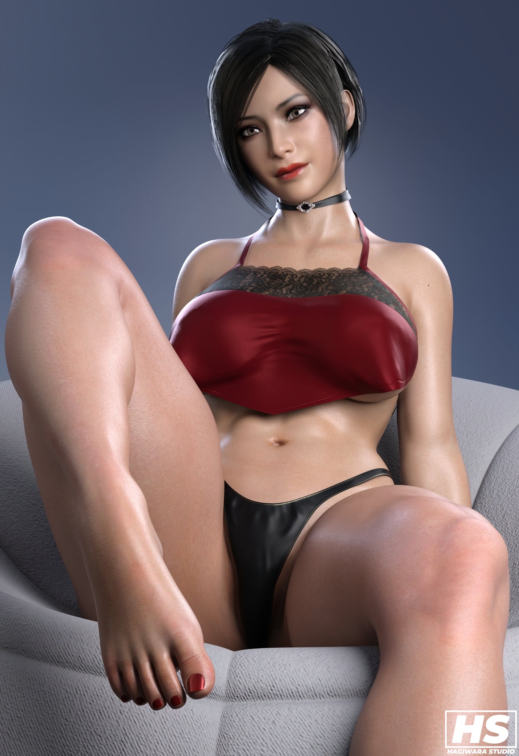 1girls, 3d, absurd res, ada wong, ada wong (adriana), capcom, female, female only, hagiwara studio, hi res, looking at viewer, resident evil, resident evil 2, resident evil 2 remake, solo, thick thighs, thighs, venus bay
