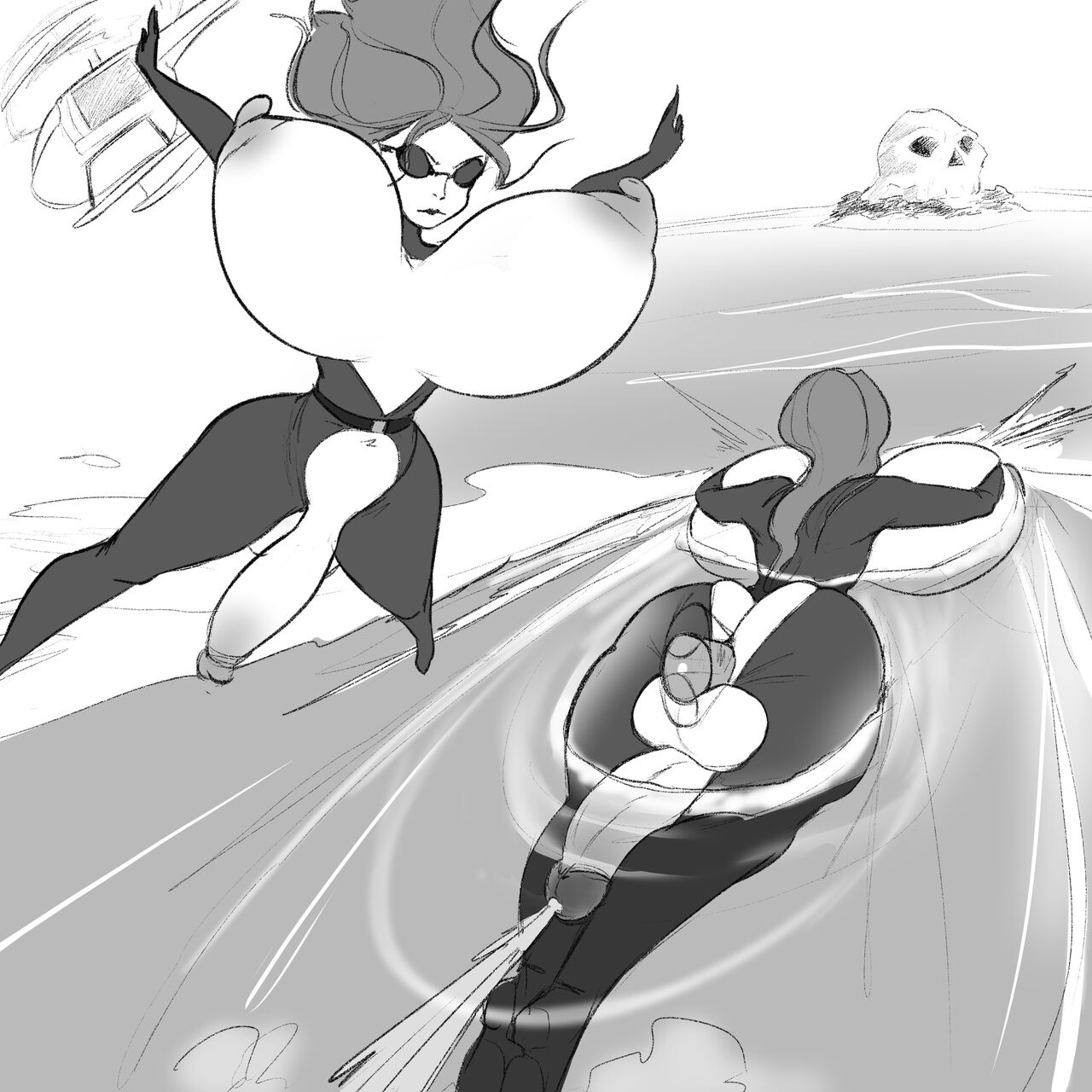 1futa, 2021, areolae, balls, big balls, big penis, breasts, clothed, clothing, cock-tail, cum, ejaculation, erection, funny, futa only, futanari, hands-free, handsfree ejaculation, huge breasts, huge cock, intersex, monochrome, mostly clothed, nightpickle, nipples, penis, projectile cum, sex toy, sketch, solo, swimming, vibrator, water