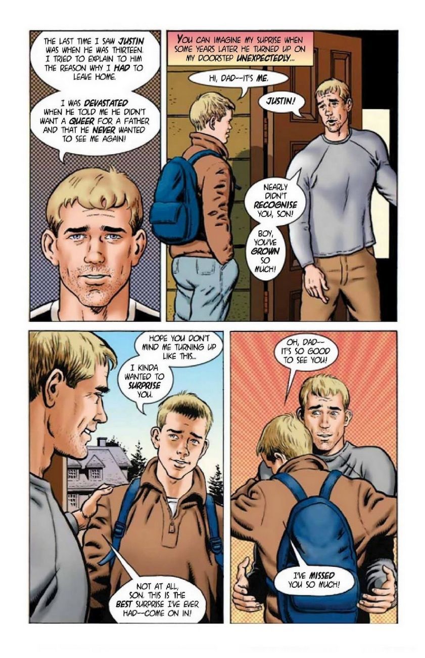 caucasian caucasian_male clothed comic dialogue dilf handjobs_magazine jack_maguire josman josman_comics justin_maguire male male_only muscles muscular muscular_male teen_boy