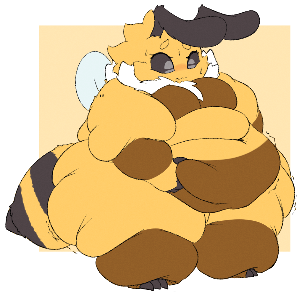 antennae anthro bee belly belly_grab big_ass big_belly big_thighs black_eyes blush breasts brown_body bumblebee cute fat fat_arms fat_ass fat_belly fat_thighs female female_focus female_only fluffy flustered grabbing_belly holding_belly homemosaco insects looking_down obese obese_anthro obese_female overweight overweight_anthro overweight_female sweat sweatdrop sweating sweaty thick_arms thick_thighs white_hair wide_hips wings yellow_body