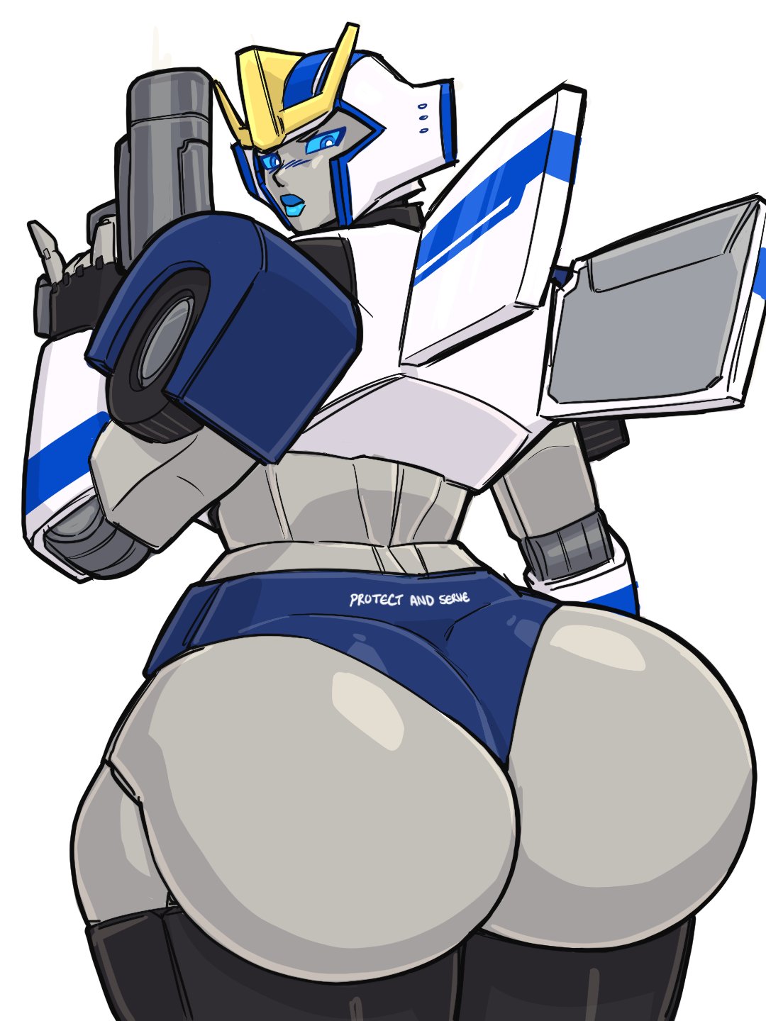 alien, alien girl, ass, donut doodles, female, female only, gun, huge ass, mature female, policewoman, robot, robot girl, solo, strongarm (transformers), tagme, thick thighs, transformers, transformers robots in disguise (2015), voluptuous