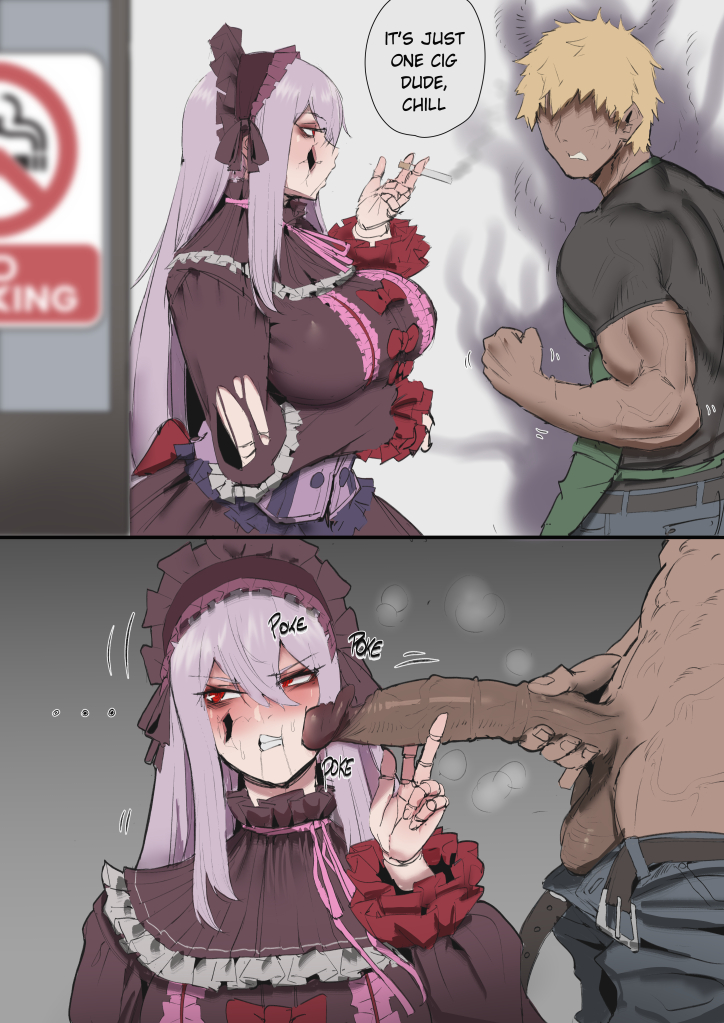 angry, angry blush, angry face, big breasts, blush, brat, bratty correction, bratty submissive, cigarette, clothed, clothing, cock against cheek, cock awe, cock shock, cock worship, dark skin, dark-skinned male, doll, doll girl, doll joints, erection, holding penis, imminent fellatio, imminent oral, imminent sex, indie virtual youtuber, instant loss, instant loss 2koma, large breasts, light skin, living sex doll, maid, maid headdress, maid uniform, male, mtf transformation, penis, penis awe, penis on face, penis out, poking penis, poking with penis, porcelainmaid, sex doll, smoking, smoking cigarette, stormcow, virtual youtuber, vtuber