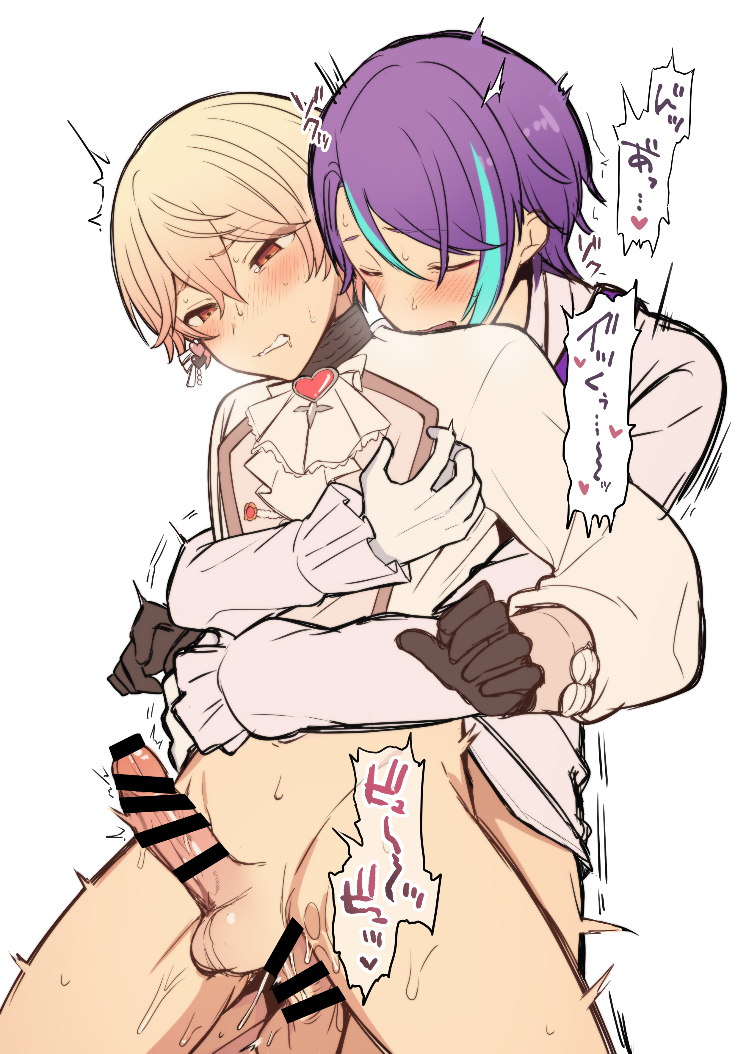 2boys, 7v xyz, blush, bottomless, femboy, gay, hugging, kamishiro rui, penetration, pretty boy, project sekai, skinny, tenma tsukasa, white background, yaoi