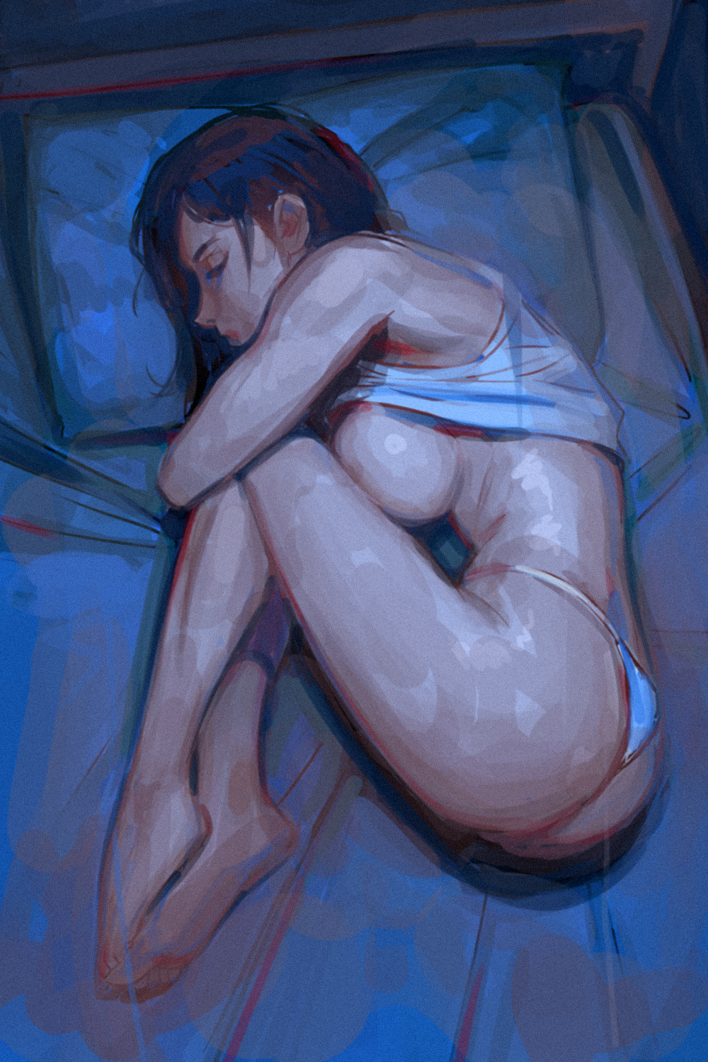1girls, bed, big breasts, davecavedraws, female, final fantasy, final fantasy vii, shirt, sleeping, square enix, thong, tifa lockhart