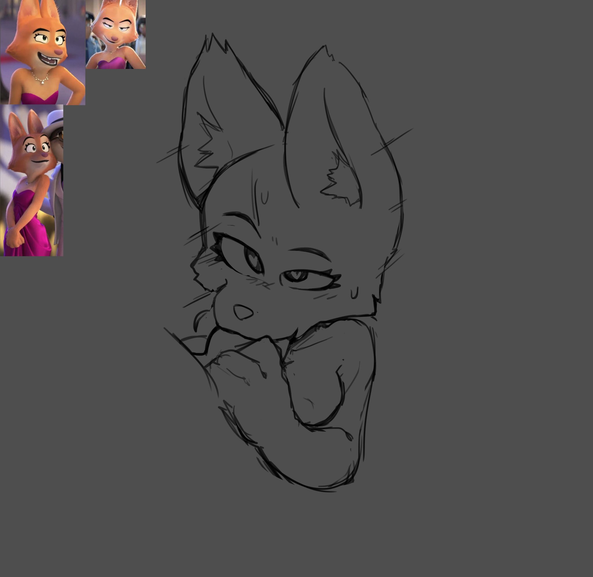 2022, astranger, big breasts, blowjob, breasts, diane foxington, doodle, fellatio, female, fox, fox ears, fox girl, fox humanoid, furry, heart, heart-shaped pupils, large breasts, monochrome, oral, oral penetration, oral sex, sketch, the bad guys