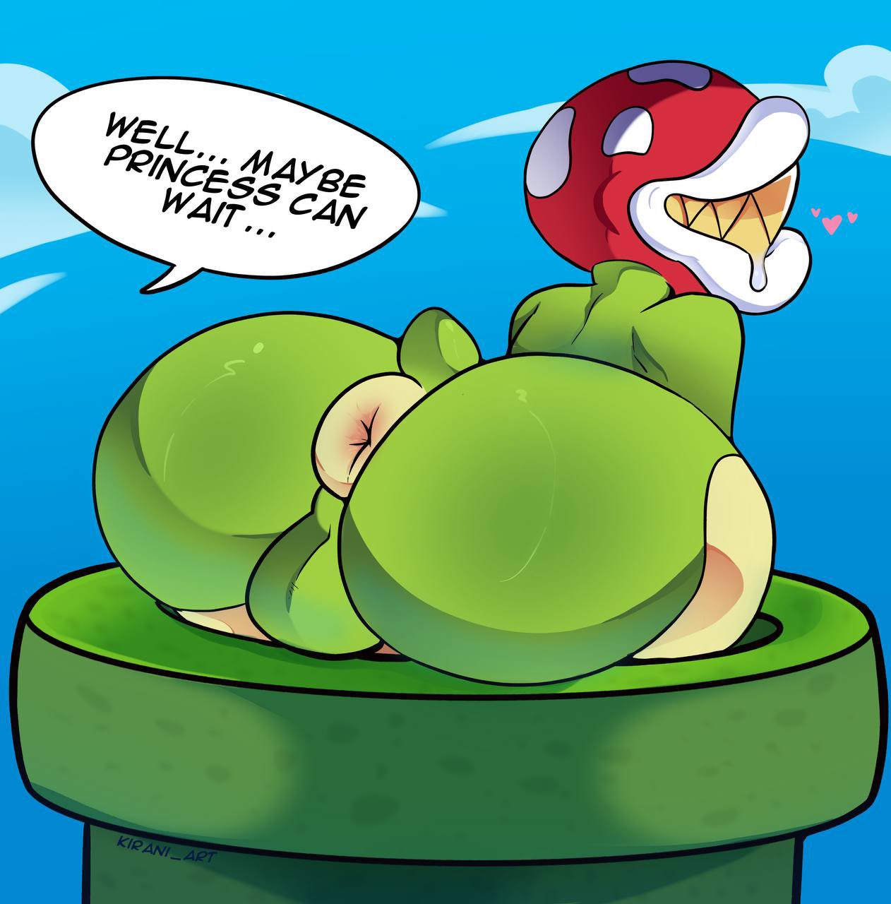 1boy ass big_lips english_text furry gay green_body humanoid inviting inviting_to_sex kirani_art male male_only mario_(series) no_eyes piranha_plant plant plant_humanoid plantie presenting_ass smiling solo solo_focus speech_bubble stuck text text_bubble