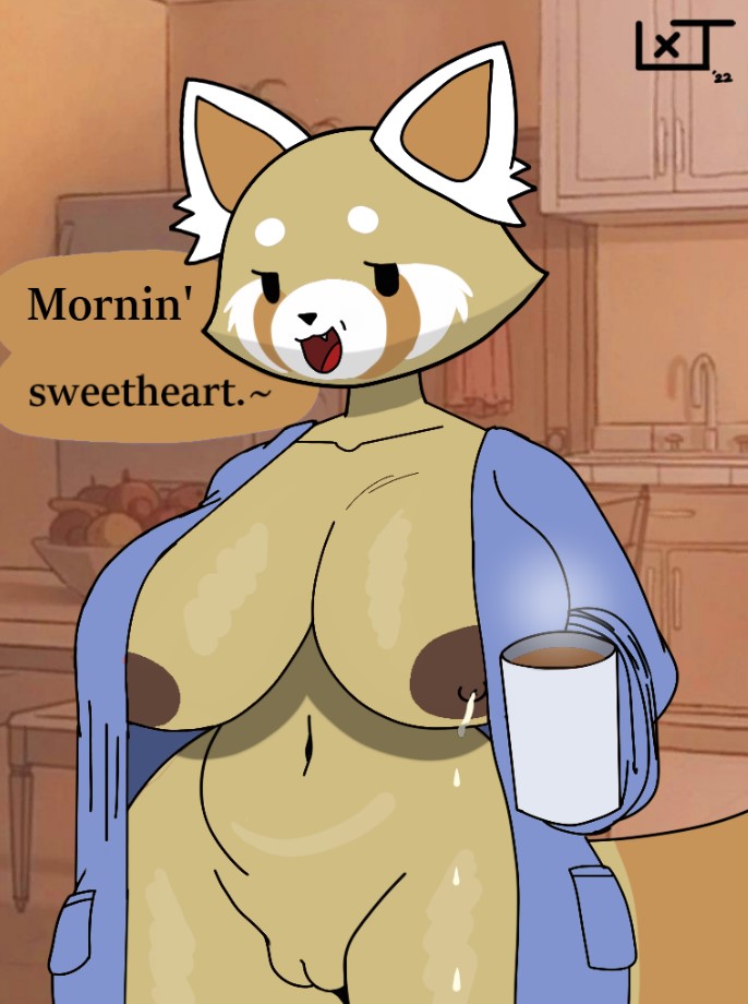 1girls :3 aggressive_retsuko ailurid anthro big_breasts black_eyes black_nose bodily_fluids breasts clothing collarbone cowboy_shot cute_fang dark_nipples female female_only genitals huge_breasts lactating looking_at_viewer lxndxntxwn mammal mature mature_female milf milk mother navel nipples open_clothes open_mouth open_robe pussy red_panda retsuko's_mother robe sanrio solo solo_female standing straight_hair thick_tail thick_thighs wide_hips