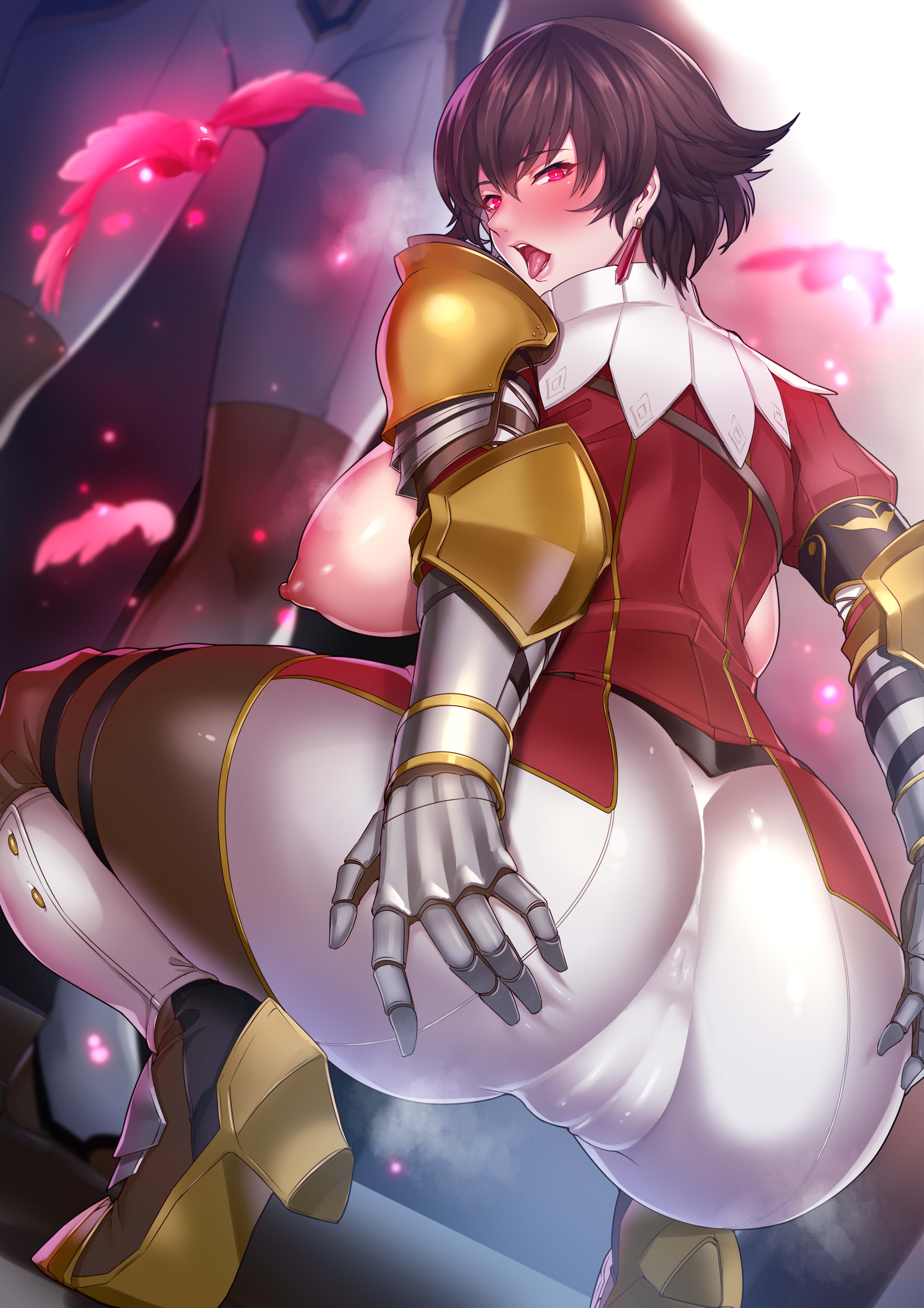 1girls, armor, ass, ass grab, back, backboob, big ass, big breasts, big butt, blush, breasts, breasts out, cameltoe, female, female only, fiorayne, glowing eyes, grabbing, grabbing own ass, harunori oogami, huge ass, looking at viewer, looking back, monster hunter, monster hunter rise, pussy, qurio, red eyes, seductive, sideboob, squatting, steam, tagme, tight clothing, tight pants