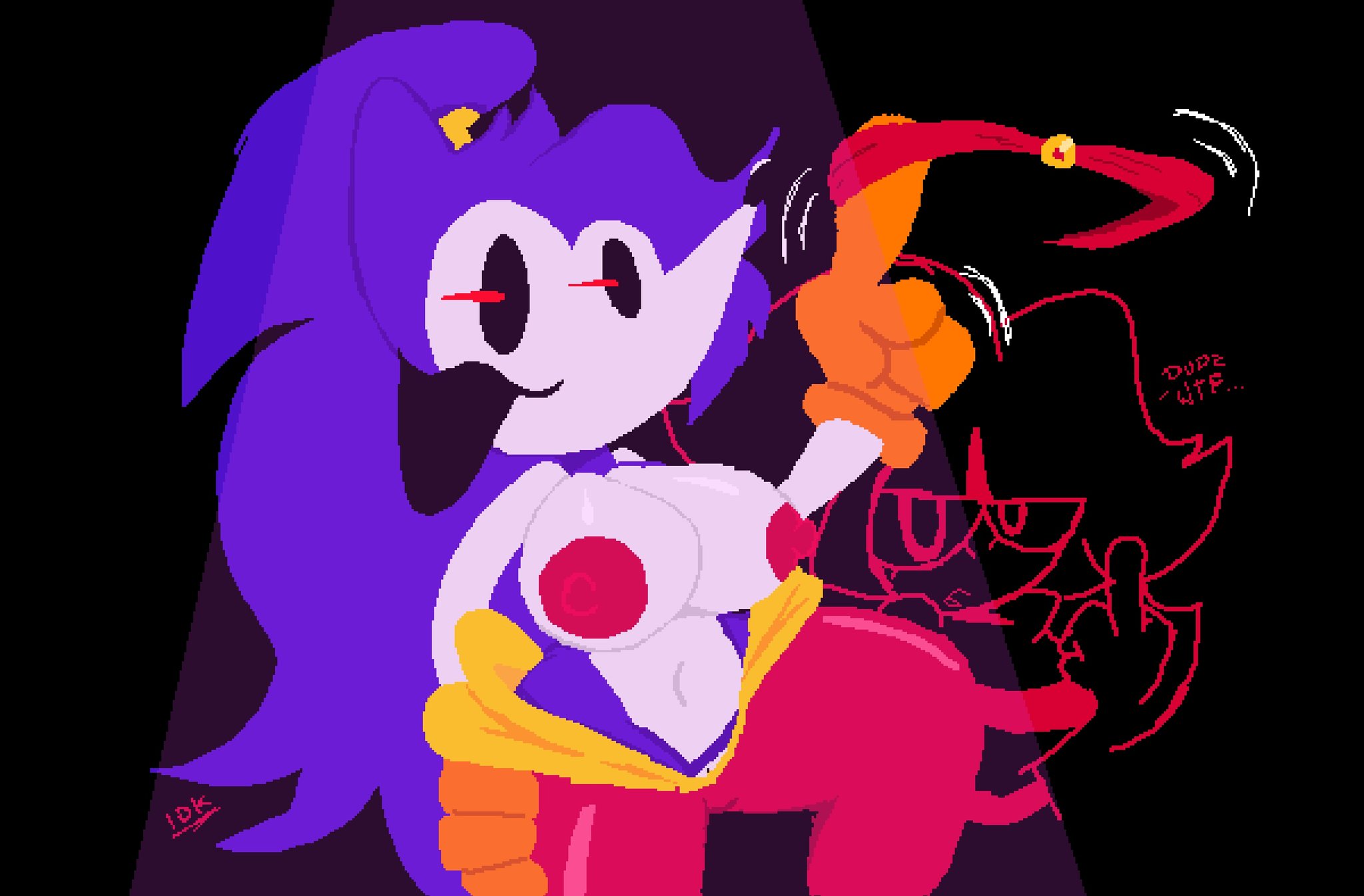 anthro, atonxd48, big breasts, breasts, cosplay, crossover, female, needlemouse (character), needlemouse (series), panties, purple fur, red eyes, sarah henderson (needlemouse), shantae (cosplay), shantae needlemouse, smooth fur, sonic (series), sonic.exe