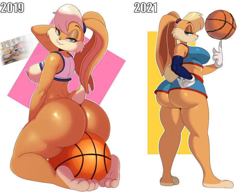 1girls, ass, barefoot, basketball, big ass, big breasts, big butt, blonde female, breasts, bunny, bunny ears, bunny tail, fat ass, feet, female, female only, furry, lola bunny, looney tunes, naked, nude, nudity, rabbit, selfcest, space jam, space jam: a new legacy, tail, thick, thick ass, thick thighs, warner brothers, when you see it, white background