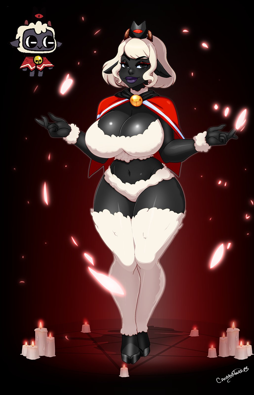 1girls, anthro, ass, big ass, big breasts, black skin, breasts, busty, candy bandit, cult of the lamb, ear, eyebrows, eyelashes, eyes, female, female focus, fit, fit female, furry, furry breasts, furry ears, furry female, furry only, hair, hips, hourglass figure, huge ass, huge breasts, humanoid, ladycandy2011, lamb (cult of the lamb), large ass, large breasts, legs, lips, tail, thick, thick legs, thick thighs, thighs, toned, toned female, voluptuous, wide hips