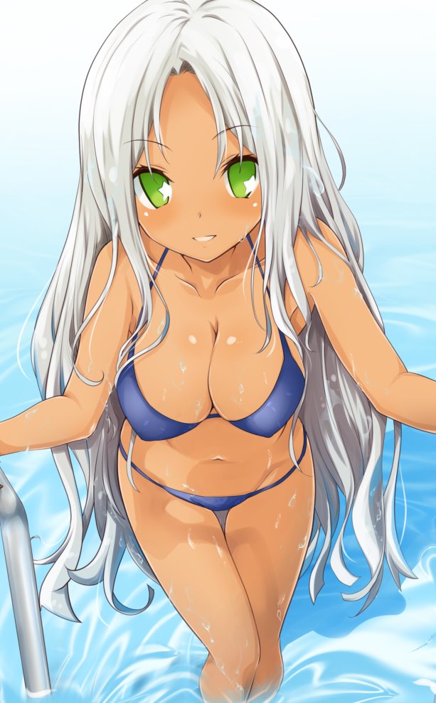 bikini bikini_bottom bikini_top breasts disgaea disgaea_3 iwasi_r large_breasts nippon_ichi_software sapphire_rhodonite tanned tanned_female tanned_skin wet wet_skin