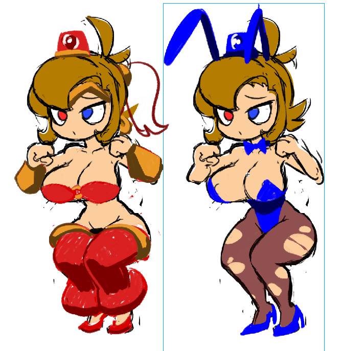 alternate_costume big_ass big_breasts bunnysuit clothed mighty_switch_force minus8 patricia_wagon patricia_wagon_animation_(minus8) ponytail shantae shantae_(cosplay) short_hair sketch smooth_skin squatting tagme wip