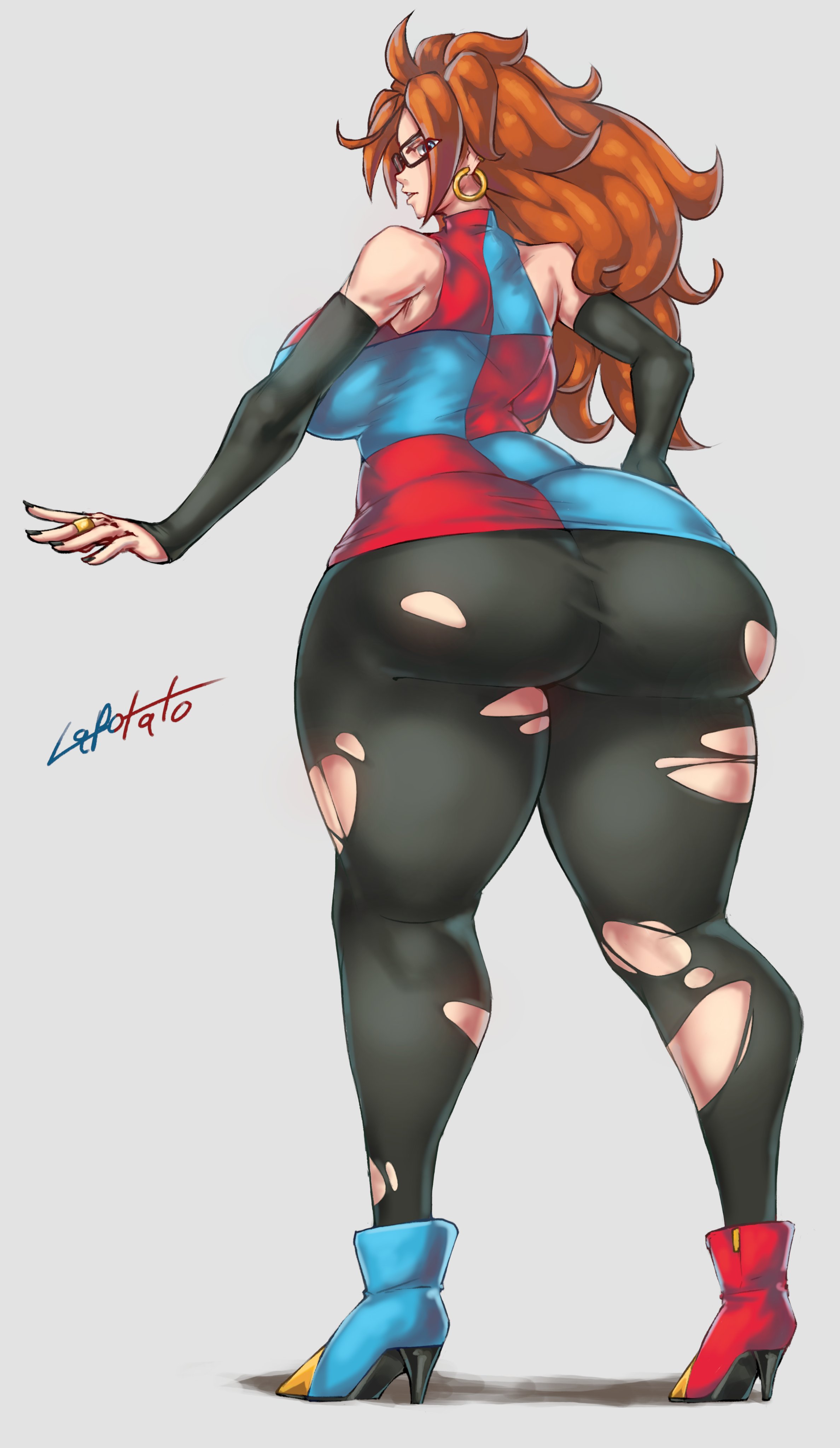 1girls, android 21, android 21 (human), ass, big ass, big breasts, big butt, breasts, brown hair, dragon ball, dragon ball fighterz, female, female focus, female only, huge ass, huge butt, lapotato8, pantyhose, ripped clothing, ripped pantyhose, thick thighs