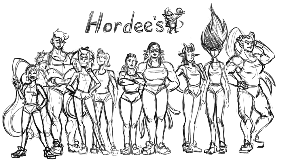 adora black_and_white catra entrapta first-second hooters hooters_uniform hordee's horned_goon_(she-ra) huntara lonnie_(she-ra) muscular muscular_female octavia_(she-ra) scorpia_(she-ra) shadow_weaver she-ra_and_the_princesses_of_power tagme text waitress waitress_uniform