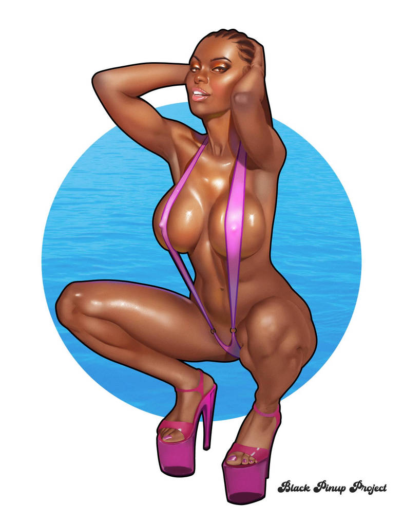 1girls artist_name big_breasts black_pinup_project breasts brown_body brown_skin busty dark-skinned_female dark_hair dark_skin digital_drawing_(artwork) digital_media_(artwork) female hair heels hips hourglass_figure legs lips mature mature_female no_bra no_panties ocean pink_bikini pink_swimsuit pinup retro skimpy skimpy_bikini skimpy_clothes sling_bikini slingshot_swimsuit swimsuit swimwear thick_legs thick_lips thick_thighs thighs voluptuous waist wet wide_hips