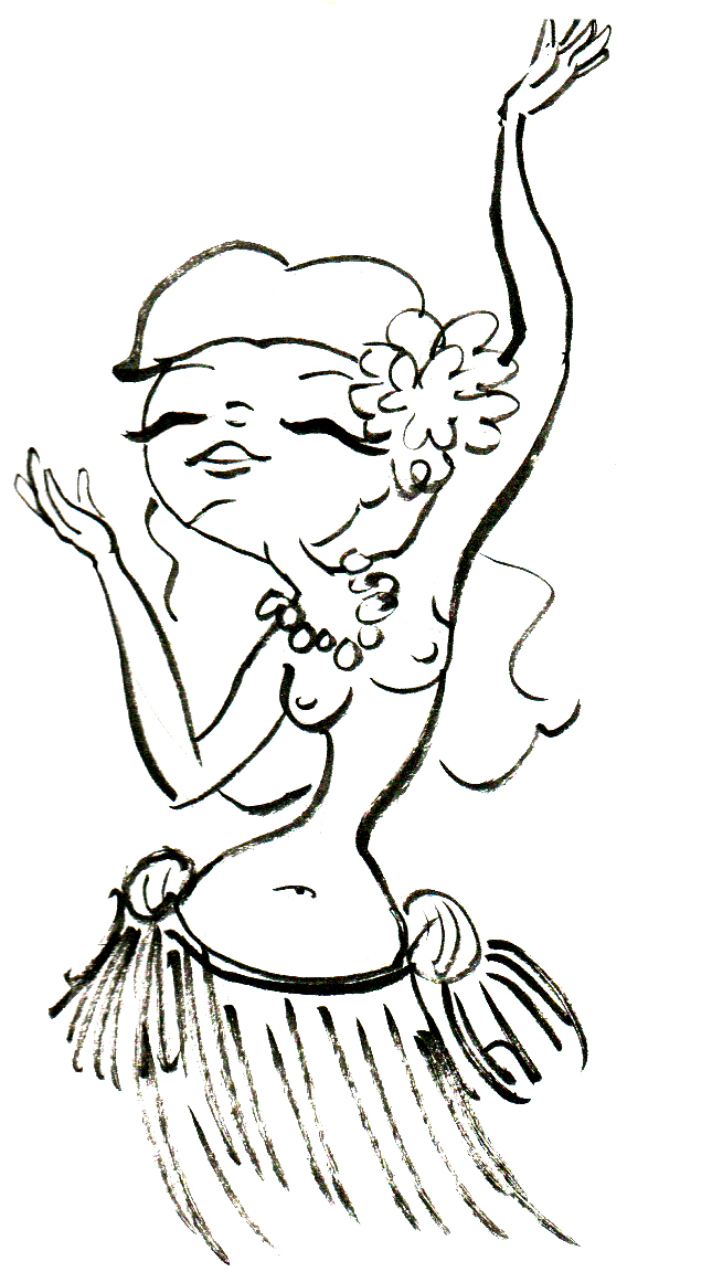 belly_button black_and_white closed_eyes daisy_church flower_in_hair grass_skirt hula hula_dancer hula_girl hula_skirt long_hair necklace nipples oc open_mouth original_character sketch topless topless_female