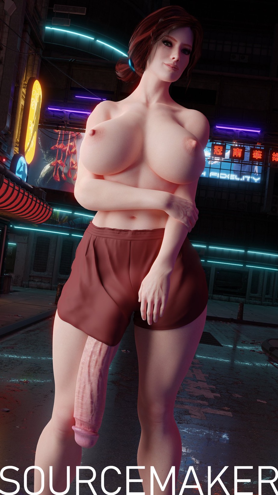 1futa, 3d, futanari, huge cock, intersex, long penis, penis, penis through leghole, solo futa, sourcemaker, tagme, the witcher (series), triss merigold