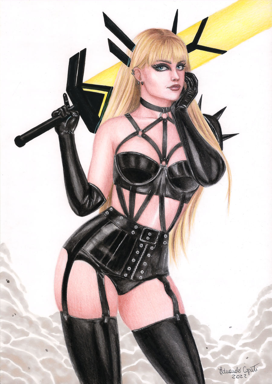 blonde_hair blue_eyes eduardo_copati eduardocopati female leather lingerie magik_(illyana_rasputin) marvel marvel_comics no_nude non_nude pencil_(artwork) superheroine sword x-men