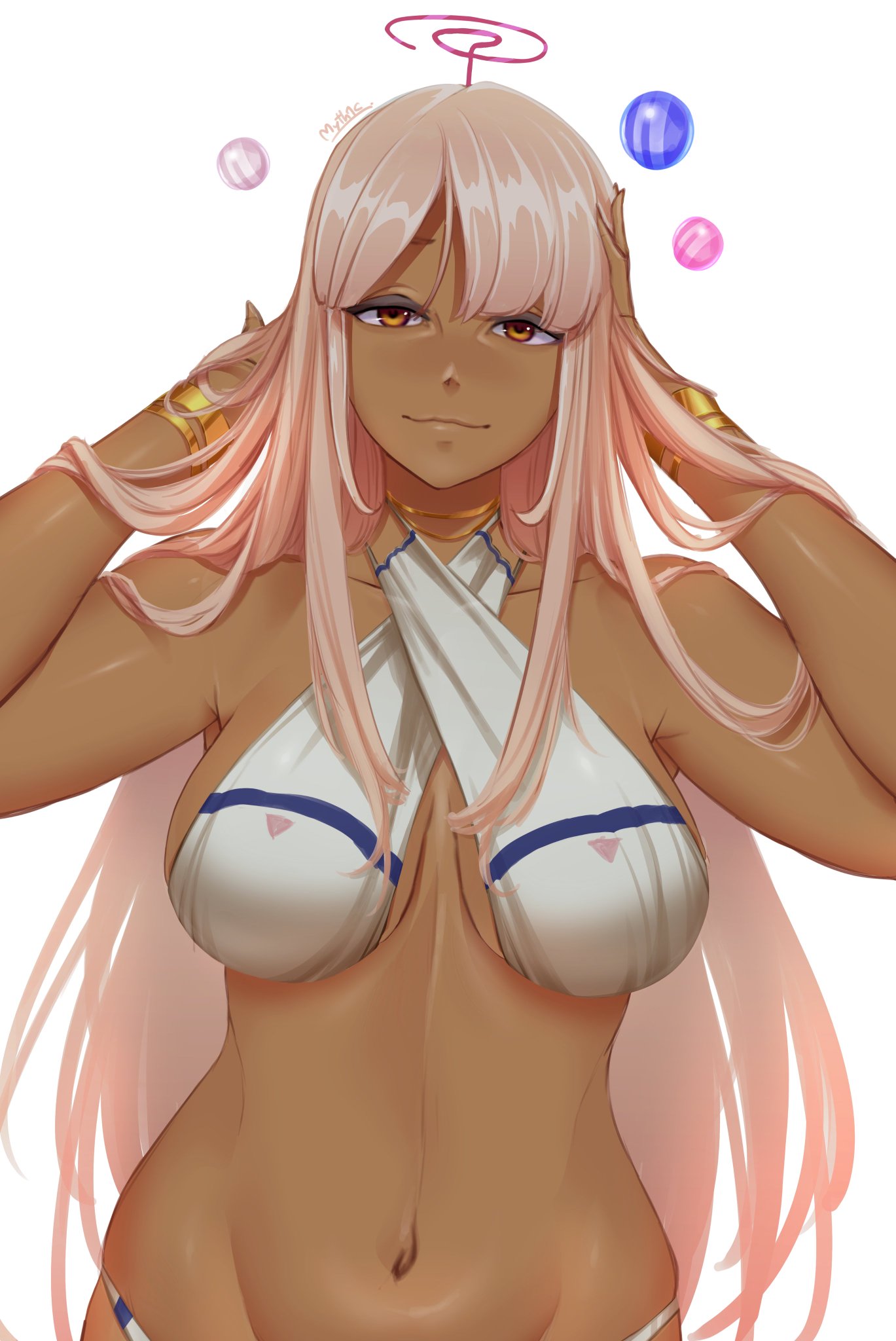 bra, dark skin, dark-skinned female, female, hololive, hololive english, hololive english -council-, myth1c, panties, tsukumo sana, virtual youtuber