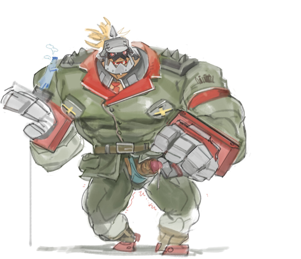 balls bara big_muscles boner clothing erection guilty_gear helmet luboyaqqz male male_only muscles muscular penis penis_out potemkin solo solo_male