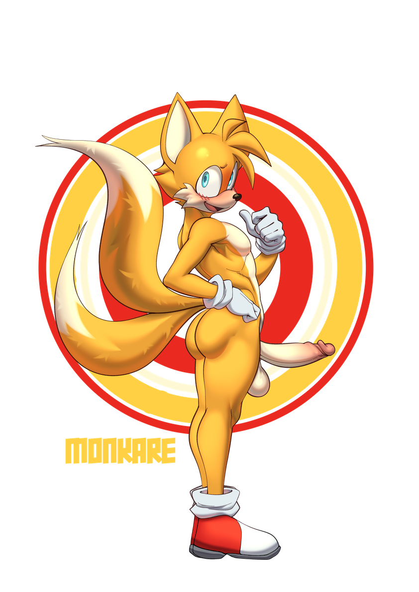 anthro ass balls blush canid canine casual exposed_torso footwear fox genitals handwear handwear_and_footwear_only kareca looking_at_viewer male mammal mostly_nude penis sega solo sonic_(series) sonic_the_hedgehog_(series) tails