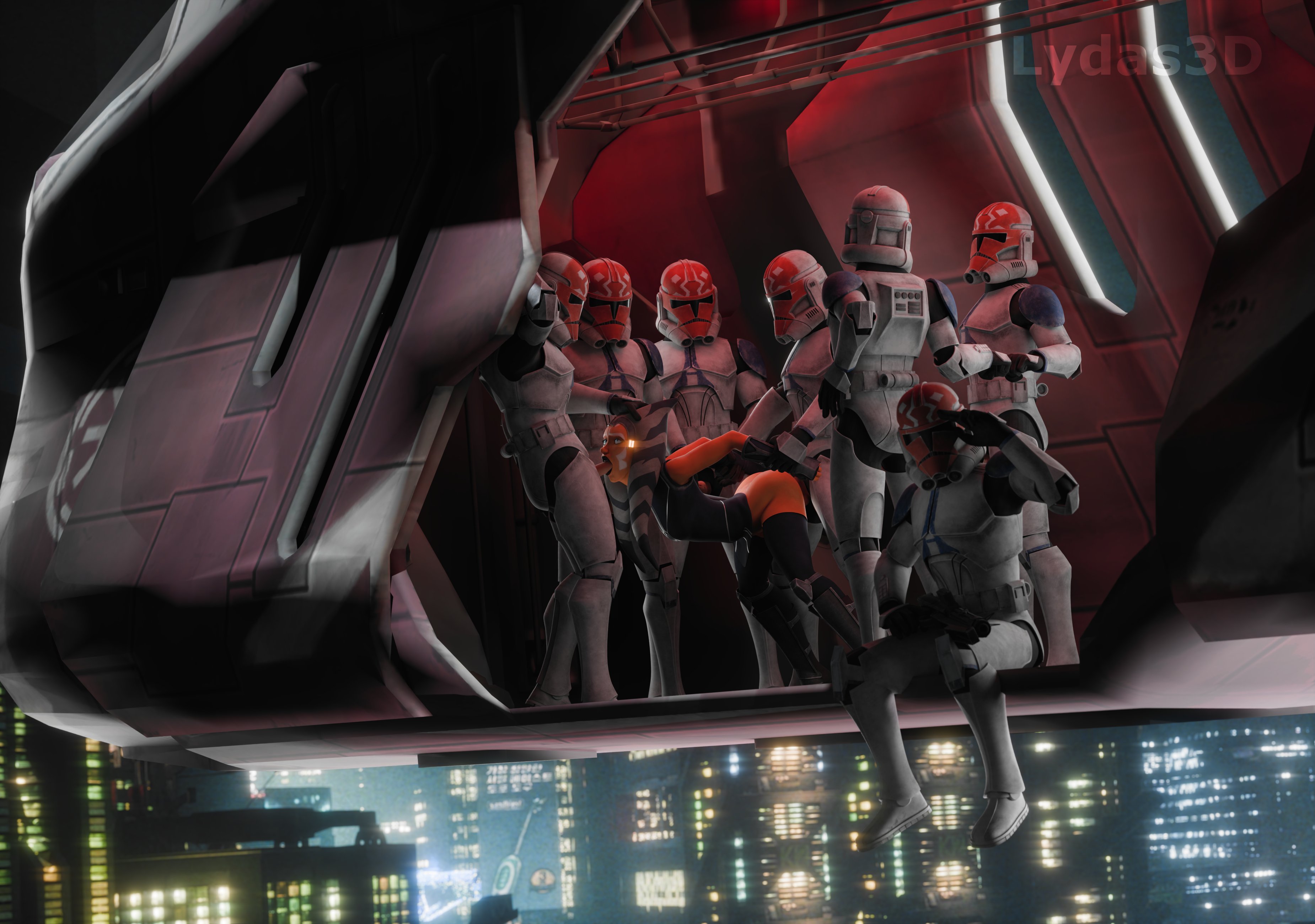 1girls, 3d, ahsoka tano, airress3d (3d-modeller), alien, ambiguous penetration, armor, blowjob, clone trooper, clone wars, fellatio, female, gangbang, group sex, interspecies, laat/i, lydas3d, male, oral, orange body, penetration, sex, soldier, star wars, togruta