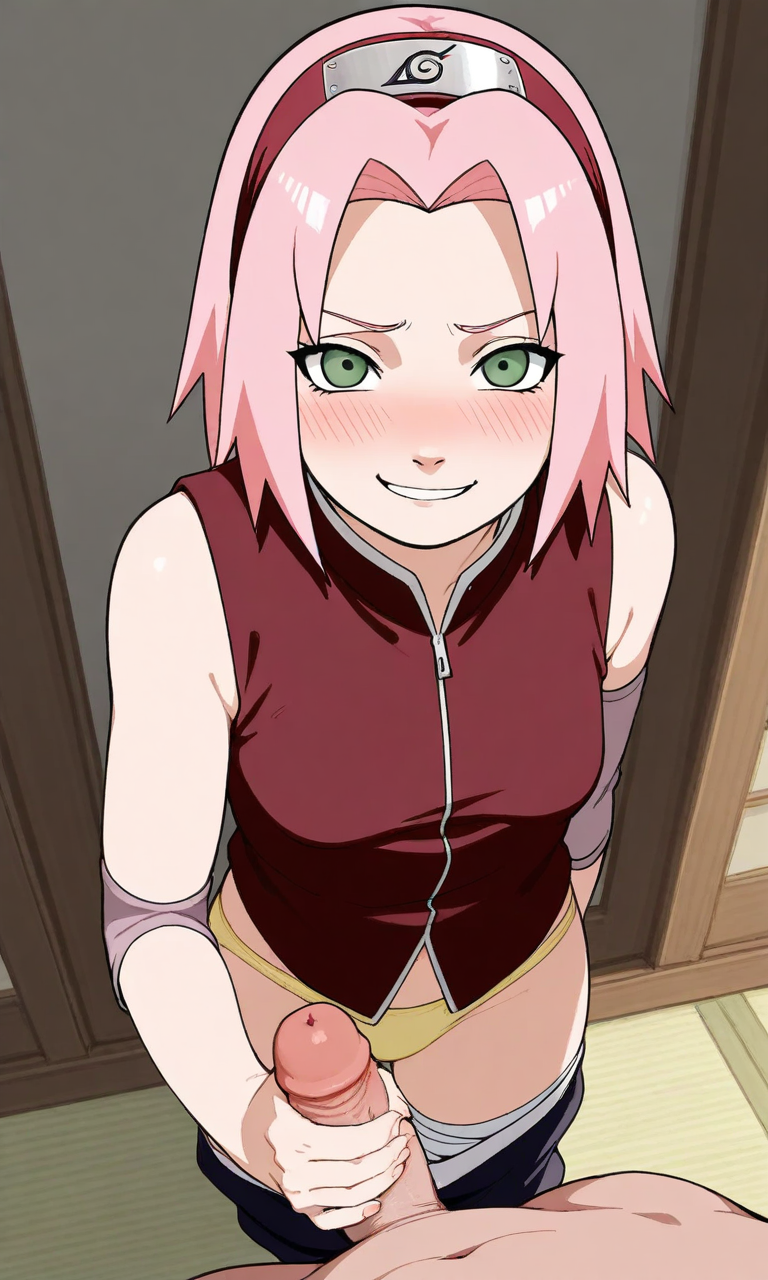 ai_generated blush clothed naruto naruto_(classic) naruto_(series) naruto_shippuden pink_hair sakura_haruno smirk