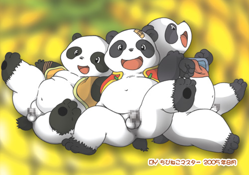 anus balls censored chibineco chubby flaccid male male_only nude panda penis pose smile