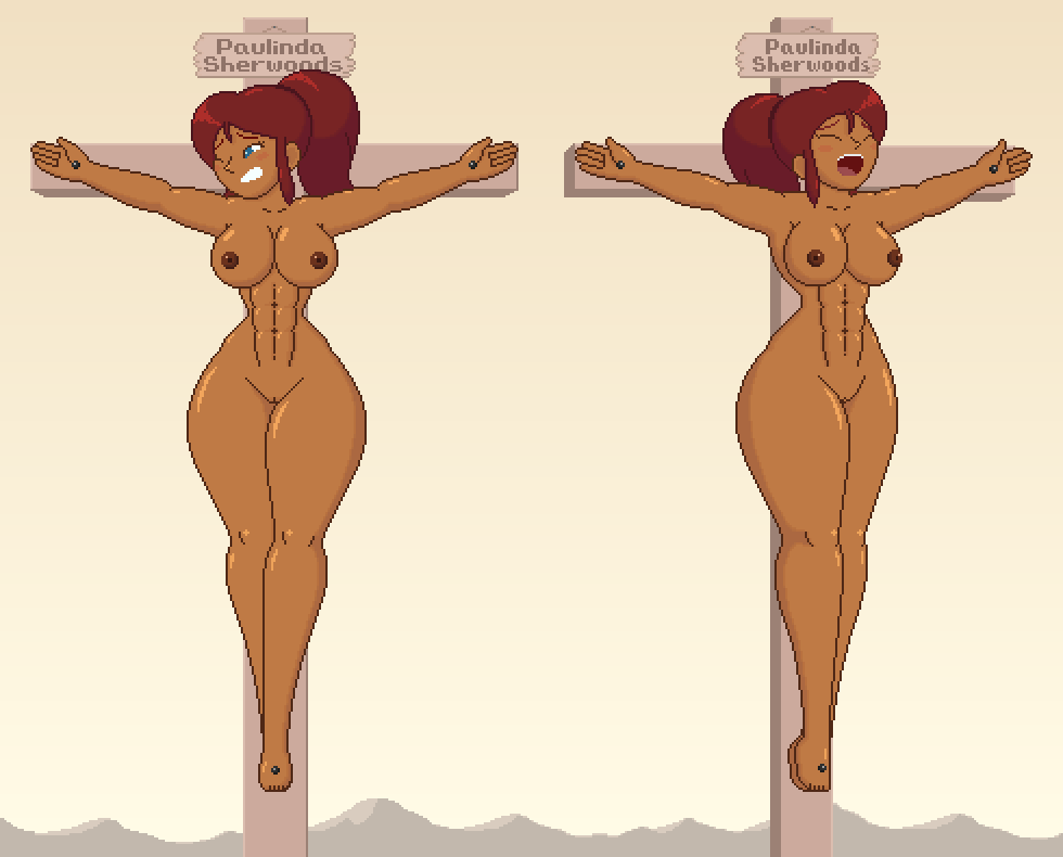 abs brown_hair cici-bee-inc crucified crucifixion damsel_in_distress fit_female mountains muscles muscular nude_female paulinda_sherwoods peril ponytail screaming tan_skin wide_hips