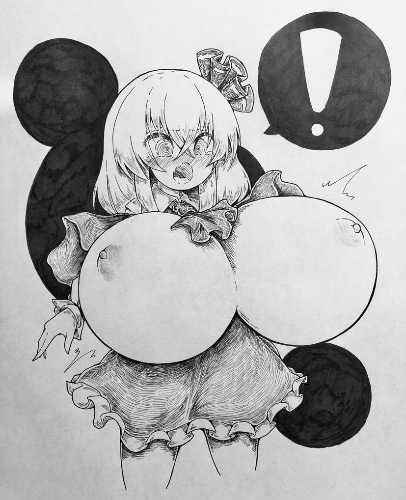 breasts greyscale huge_breasts large_breasts monochrome non-web_source ribbon rimota12 rumia touhou