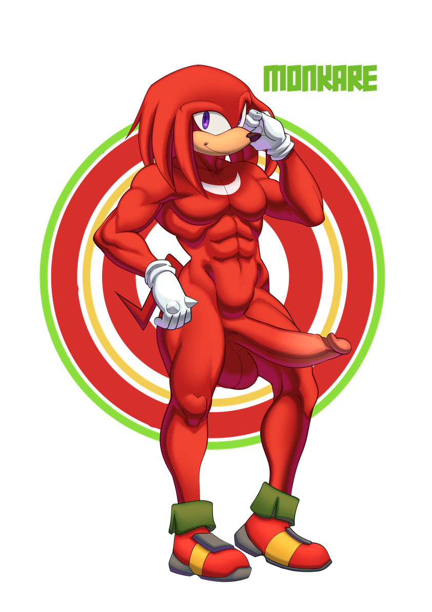 abs anthro balls big_penis casual echidna footwear genitals handwear handwear_and_footwear_only huge_cock kareca knuckles_the_echidna looking_at_viewer male mammal monotreme muscular muscular_male penis sega solo sonic_(series) sonic_the_hedgehog_(series)