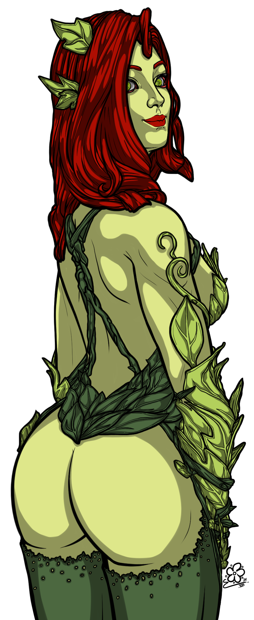 1girls alpha_channel ass flo-sb-13 for_sticker_use fortnite green_skin lipstick png poison_ivy poison_ivy_(fortnite) red_hair solo solo_female sticker_template transparent_background transparent_png