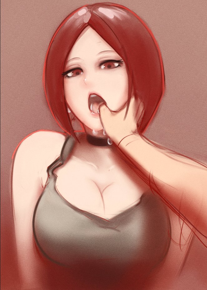 1girls arm_out breasts cleavage collar female king_of_fighters reavernk saliva snk thumb_in_mouth whip_(kof)