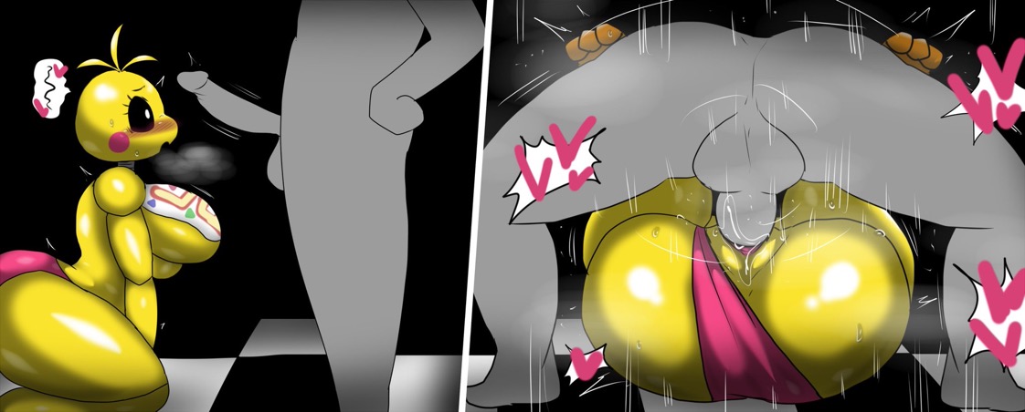 anon, blush, enigi09, erection, female, five nights at freddy's, five nights at freddy's 2, heart, instant loss 2koma, mating press, panties aside, robot, robot girl, sex, straight, toy chica (fnaf)