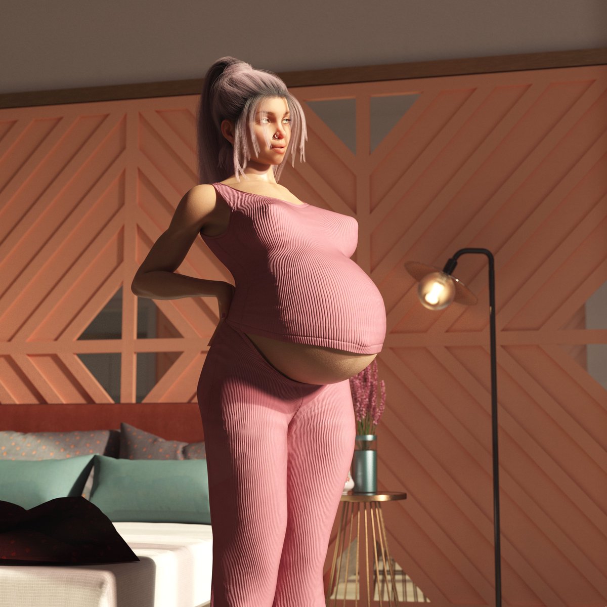 1girls, 3d, 3d (artwork), belly, big belly, big breasts, breasts, female, huge belly, nipple bulge, pregnant, ready to pop, silent-artist97