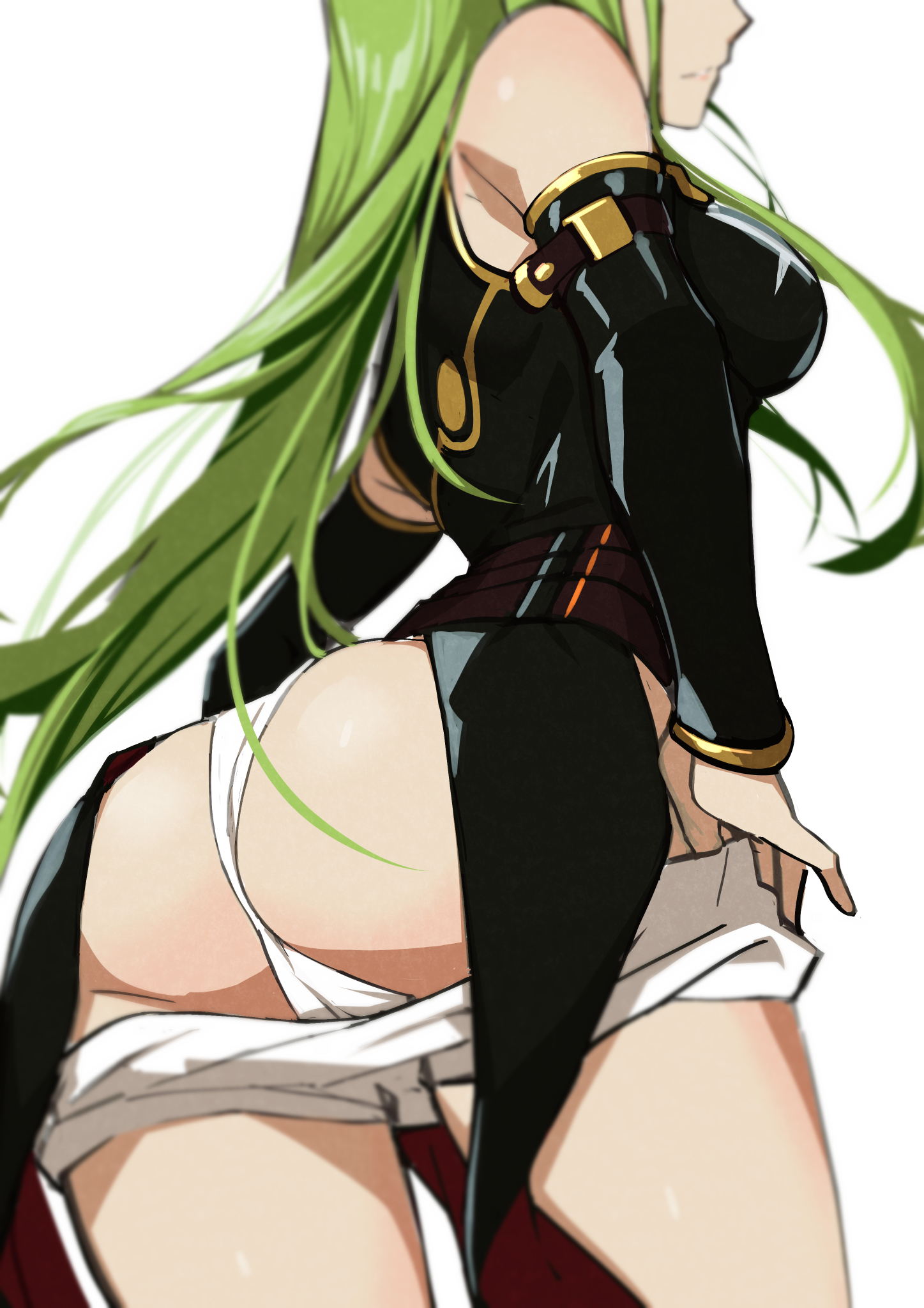 ass, ass focus, c.c., code geass, female, female focus, female only, from behind, green hair, long hair, morisobo, panties, showing ass, showing panties, sole female, solo, solo female, solo focus, tagme, underwear, undressing