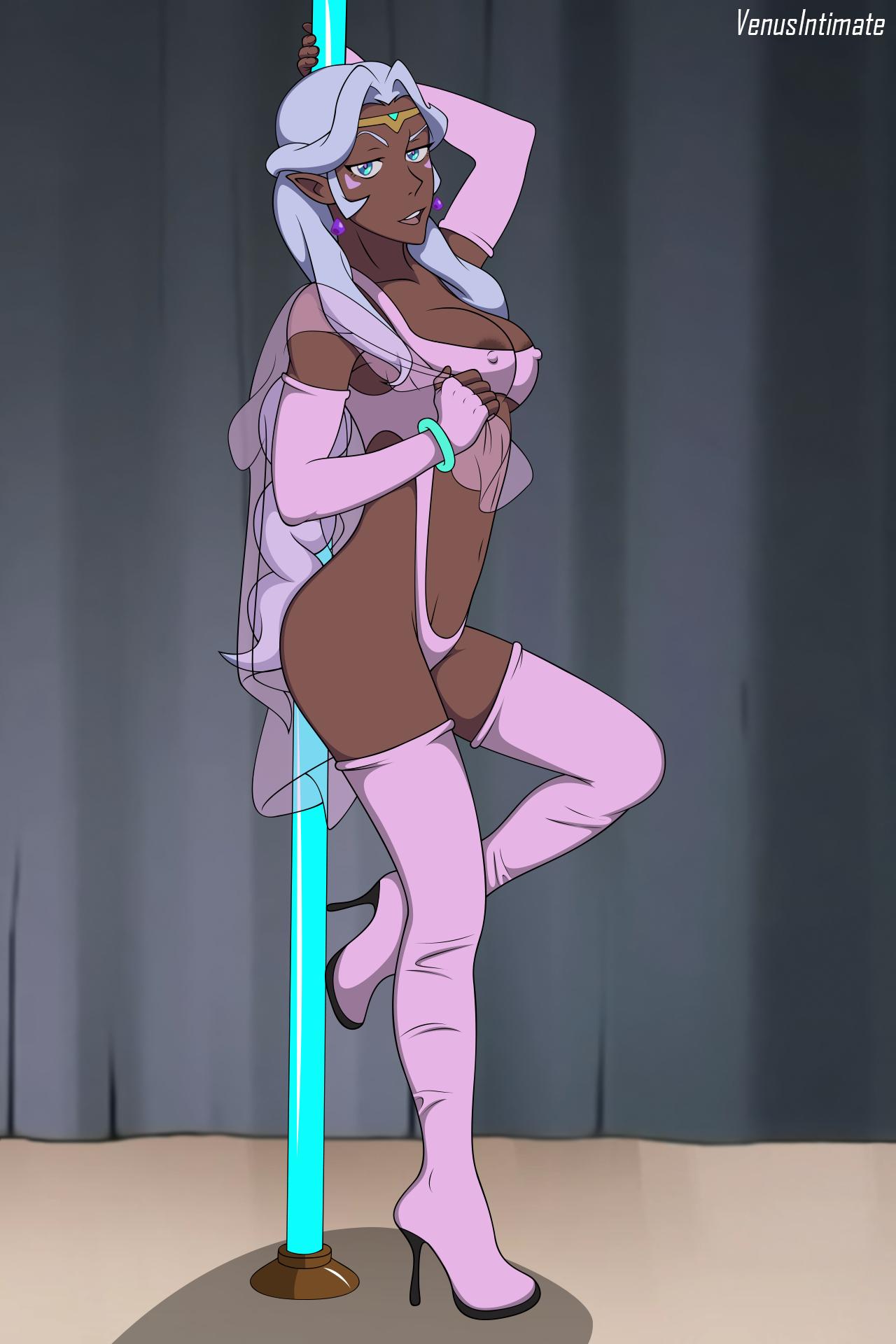 dark-skinned_female female high_heel_boots high_heels lingerie one-piece_swimsuit pole_dancing princess_allura seductive_smile solo stripper stripper_pole thigh_high_boots venusintimate visible_areolae visible_nipples voltron voltron:_legendary_defender