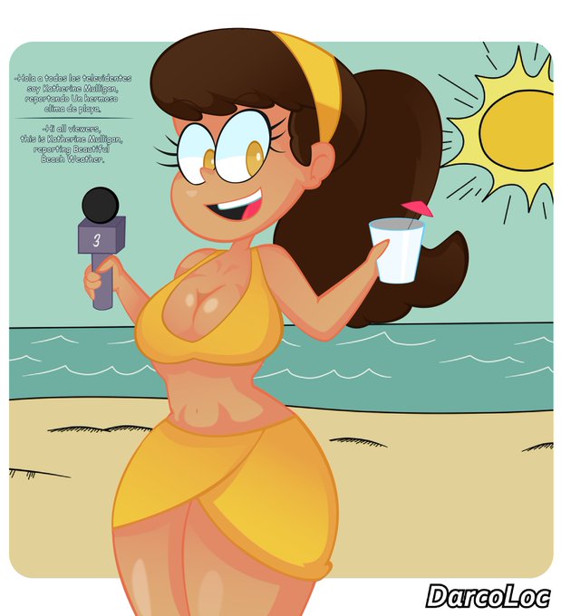 beach brown_hair cleavage curves curvy_hips darcoloc dark-skinned_female dark_skin drink female hairband hourglass_figure katherine_mulligan micro nickelodeon ponytail slender_waist solo swimsuit the_loud_house thick_thighs voluptuous wide_hips