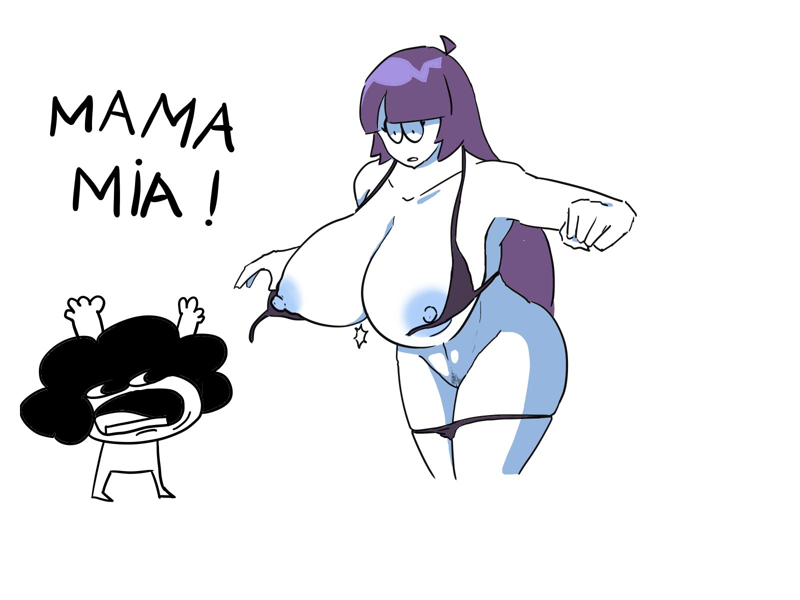 big breasts, bikini, breasts, female, female only, jenka, lila (spooky month), milf, mother, naked, screaming, spooky month, sr pelo