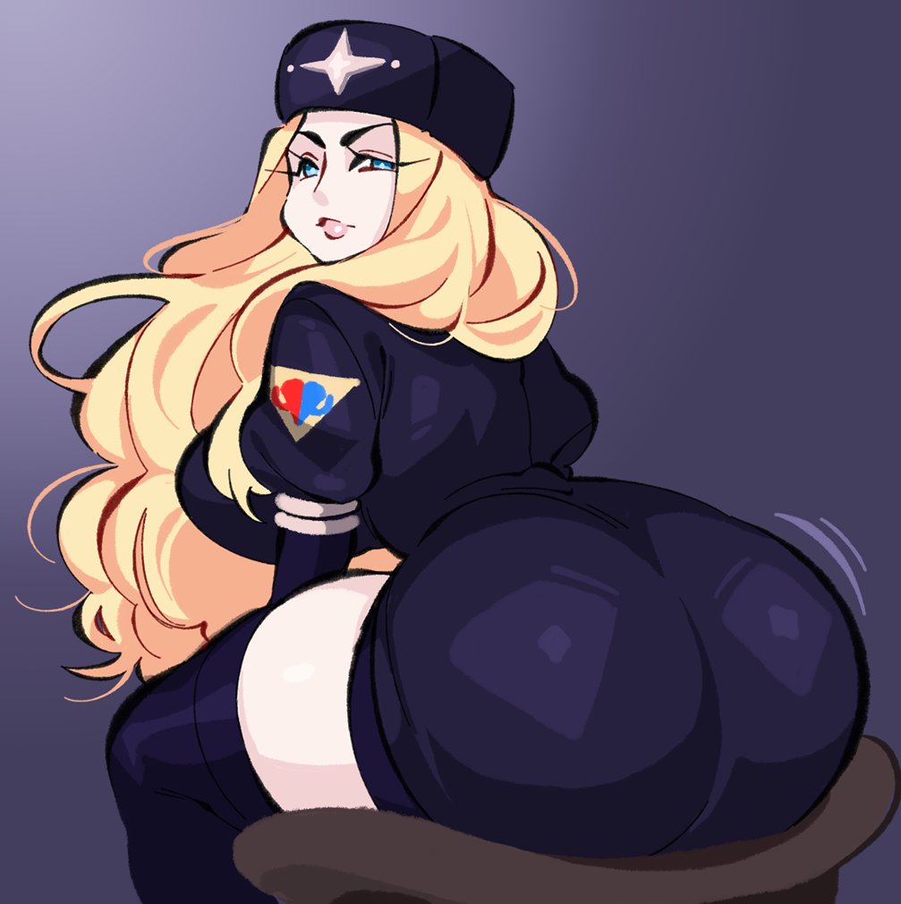 1girls ass ass_in_dress black_legwear blonde_female blonde_hair blue_eyes breasts capcom chair coat eyebrows fat_ass fat_butt from_behind fur_hat fur_trim gradient_background hat huge_ass huge_breasts kolin_(street_fighter) large_breasts legwear lips long_hair looking_back siiiiiinchan sitting sitting_on_object solo street_fighter street_fighter_v thick_lips thick_thighs thighhighs thighs ushanka wavy_hair wide_hips winter_clothes winter_coat zettai_ryouiki