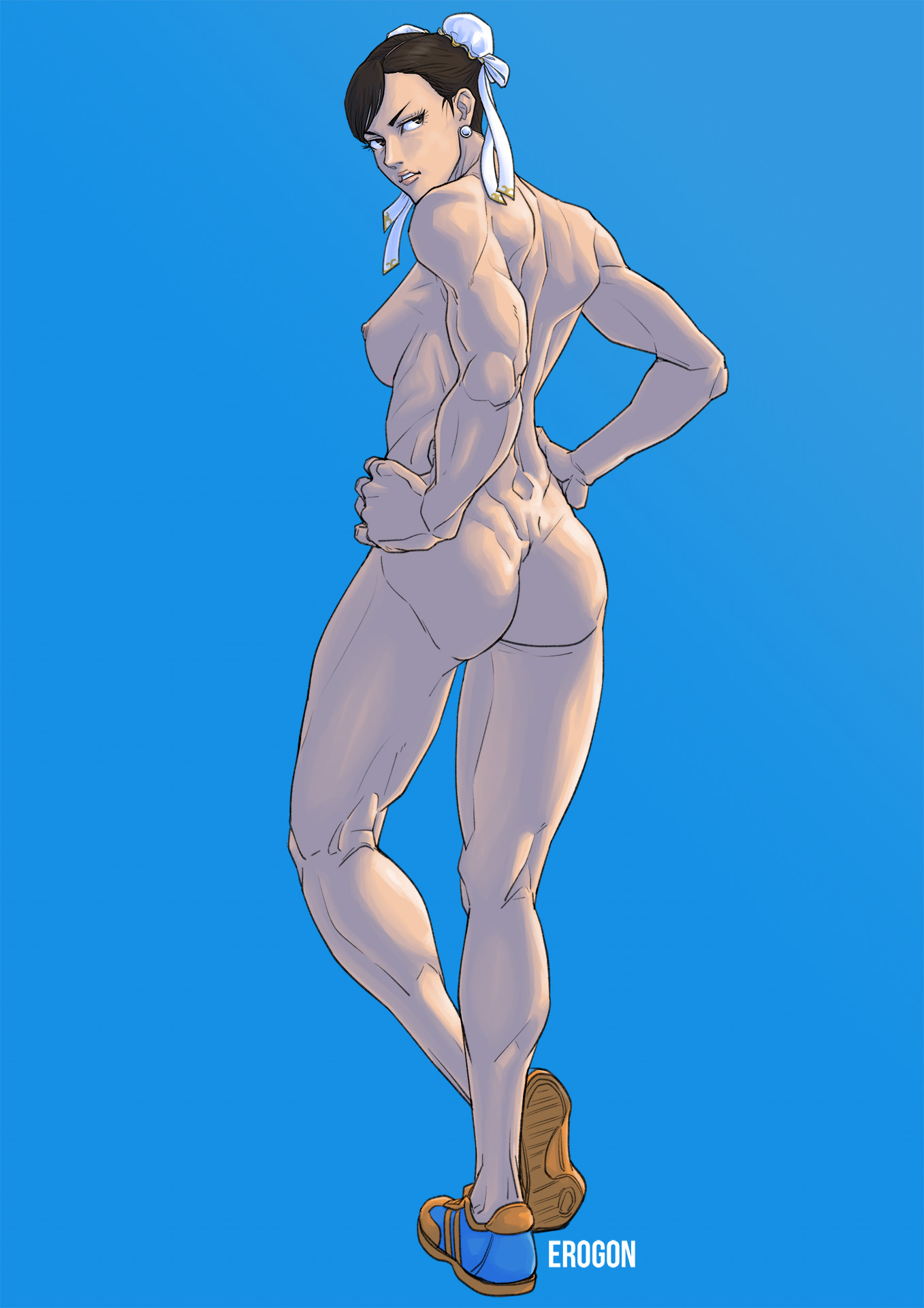 1girls, ass, big ass, breasts, capcom, chun-li, erogon, female, female only, light skin, light-skinned female, rear view, street fighter, thick thighs, wide hips