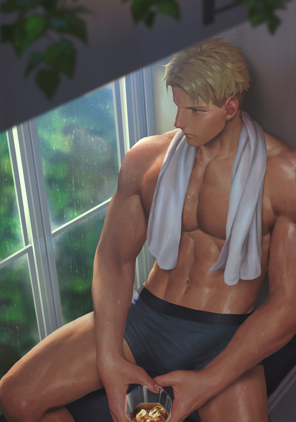 big cock, big penis, blonde hair, bulge, bulge through clothing, cock, erection, hard on, huge cock, loid forger, male, male only, muscles, muscular, muscular male, nude, nude male, pecs, pectorals, penguin frontier, penis, solo, solo male, spy x family, towel, towel around neck, wet, wet body, wet skin
