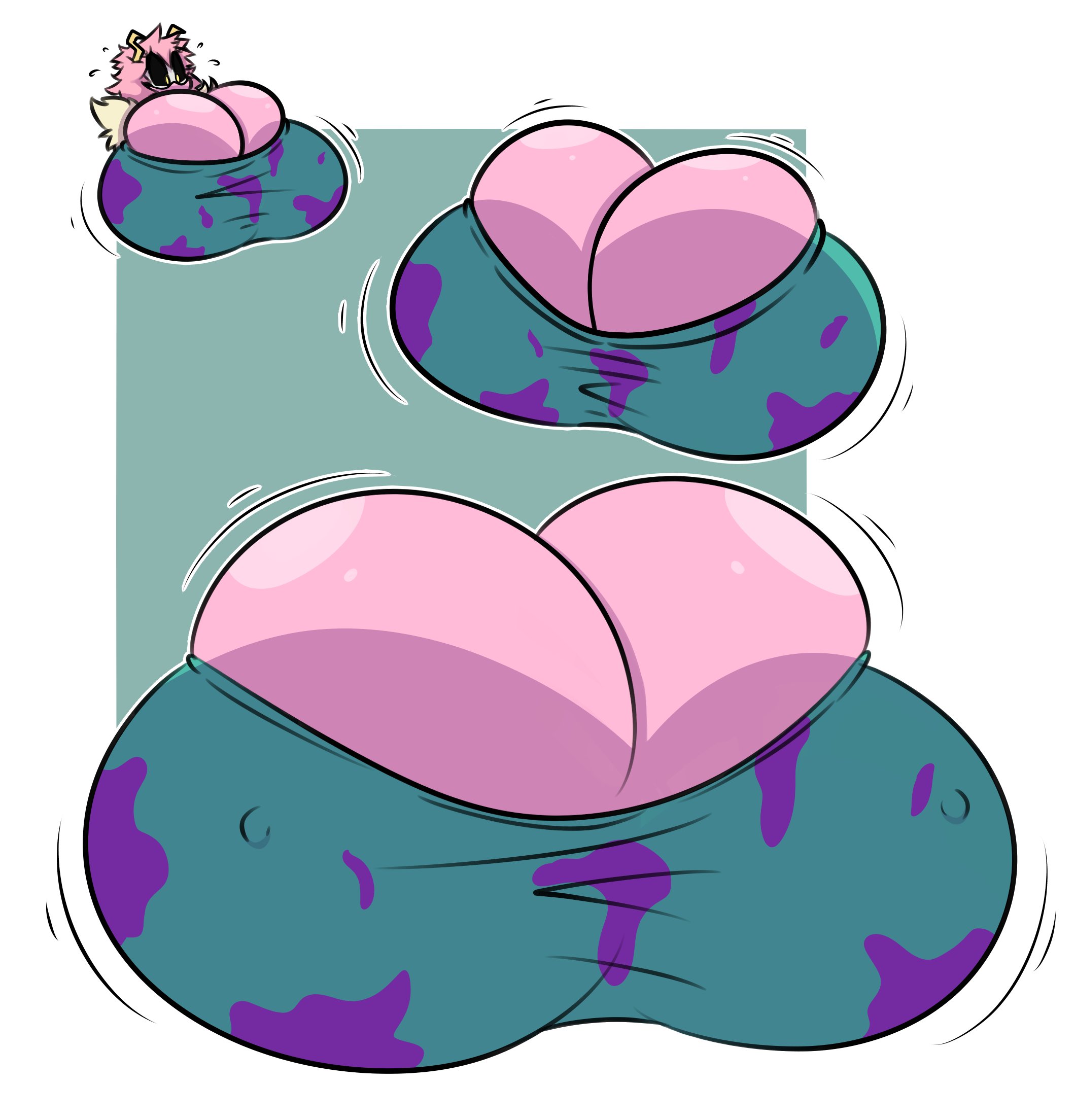 1girls, big breasts, breast expansion, breast growth, breast growth (enlargement), breasts, colossal breasts, enormous breasts, expansion, fellatio, female, gigantic breasts, hero outfit (mha), huge breasts, hyper breasts, massive breasts, mina ashido, my hero academia, pink hair, pink skin, puffster3