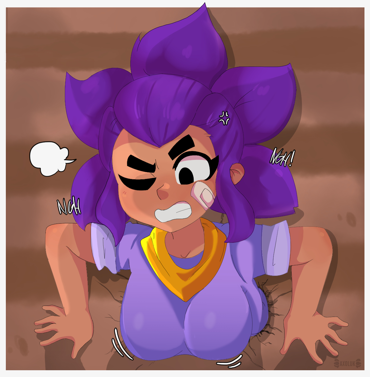 1girls, angry, big breasts, brawl stars, breasts, female, female only, shelly (brawl stars), stuck, stuck in wall, tagme, taxo lotl