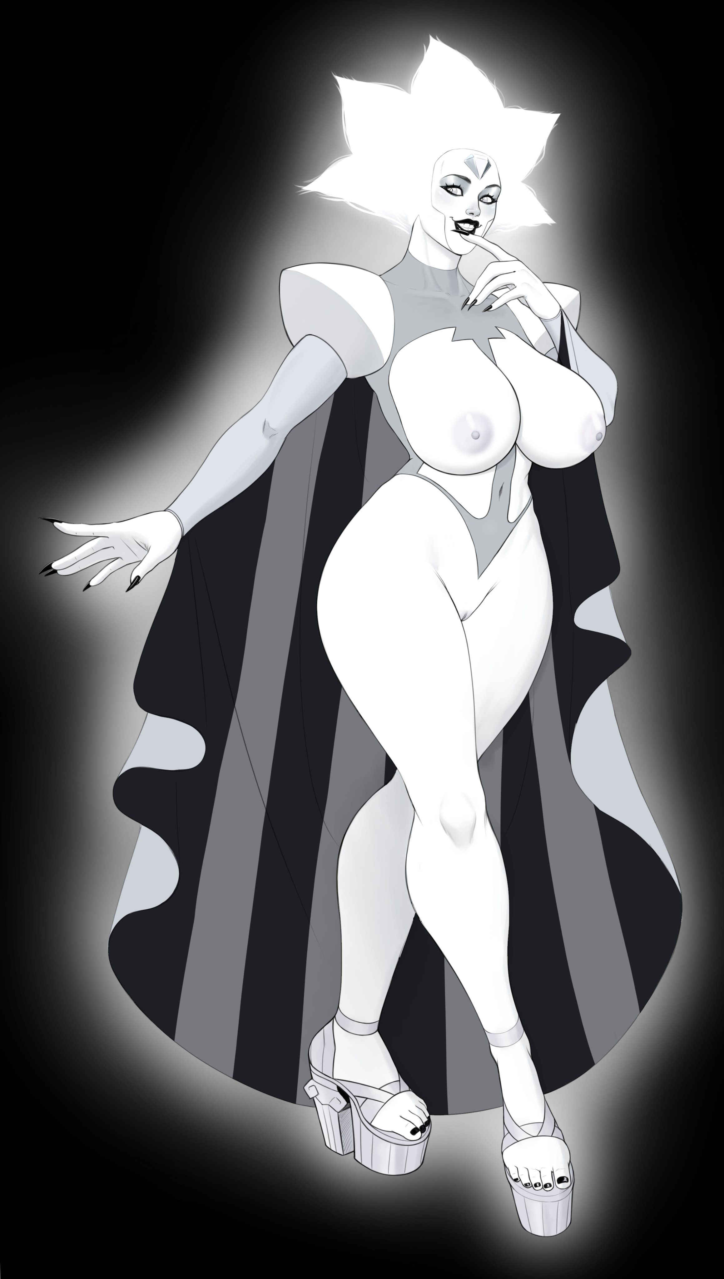 1girls, big breasts, black lips, black nails, breasts, breasts out of clothes, cartoon network, exposed breasts, eyelashes, female, female only, gem (species), high heels, huge breasts, humanoid, luenartt, non-mammal breasts, pussy, solo, spiky hair, steven universe, thick thighs, voluptuous, white body, white diamond (steven universe), white hair, white skin