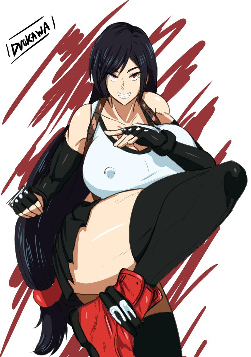 1girls artist_name artist_signature attack big_breasts black_hair black_legwear breasts collarbone confident duo_kawa erect_penis erection_under_clothes feet_out_of_frame female female female_only final_fantasy final_fantasy_vii fingerless_gloves gloves hair_between_eyes large_breasts legwear light-skinned_female light_skin long_hair looking_at_viewer muscular muscular_female muscular_legs nipples oppai red_eyes red_shoes shoes skirt smile solo solo_female solo_focus teeth tied tied_hair tifa_lockhart very_long_hair